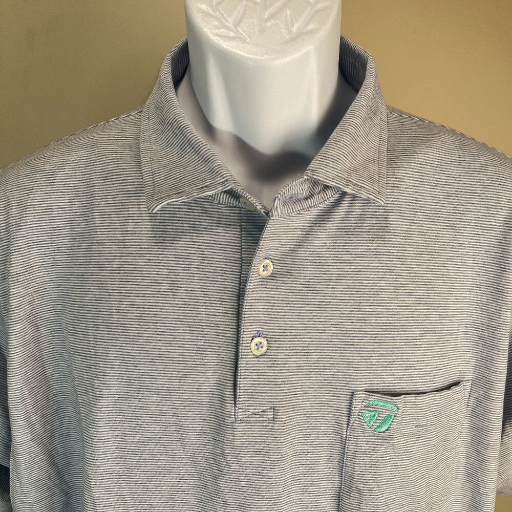 B.Draddy Men's white and blue striped Taylormade golf polo shirt XL EUC